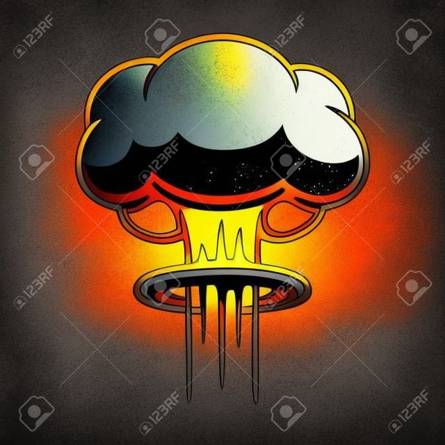 Rajzfilm komikus stílusú nukleáris gomba felhő illusztráció. Atom robbanásvektor clip art.