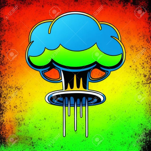 Cartoon comic style nuclear mushroom cloud illustration. Atomic explosion vector clip art.