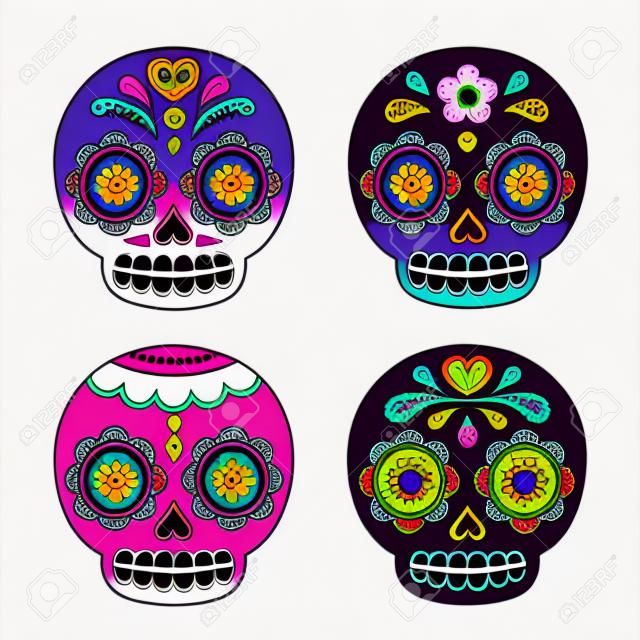 Mexican Dia de los Muertos (Day of the Dead) sugar skulls. Cute simple vector illustration in flat cartoon style.
