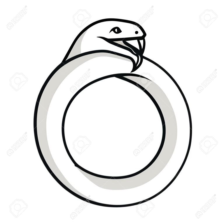 Ouroboros szimbólum, a kígyó a saját farkát eszik. Modern alkímia logó, vektoros illusztráció.