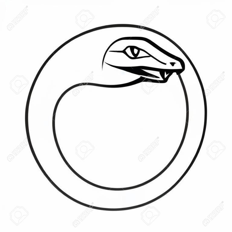 Ouroboros szimbólum, a kígyó a saját farkát eszik. Modern alkímia logó, vektoros illusztráció.