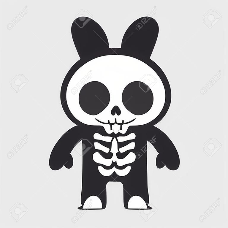 Cartoon Rabbit skeleton character, Death Bunny. Cute and scary Halloween design. Comic style vector illustration.