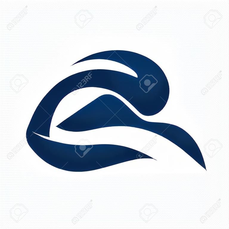 Simple swimming icon with swimmer figure silhouette and water wave. Swimming pool and water sports vector symbol.
