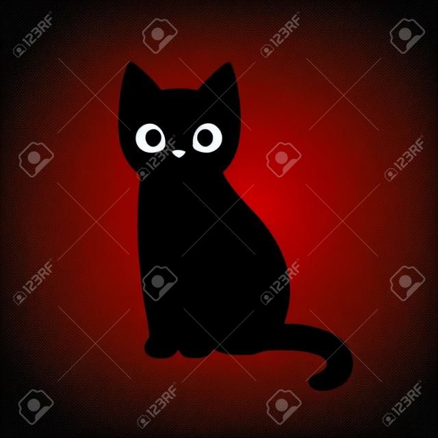 Zeichnung der schwarzen Katze der Karikatur. Einfache und süße Kätzchen Silhouette, Halloween-Vektor-Illustration.