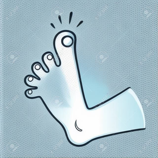 Cartoon foot with swollen stubbed toe, pain and trauma vector illustration.