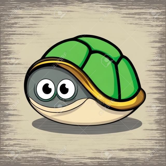 Tortuga de dibujos animados con miedo a salir de su caparazón. Linda tortuga escondida con ojos asustados. Ilustración de arte de clip de vector aislado.