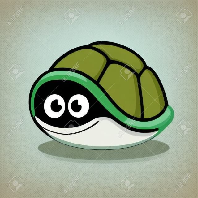 Cartoon turtle afraid to come out of its shell. Cute hiding tortoise with scared eyes. Isolated vector clip art illustration.