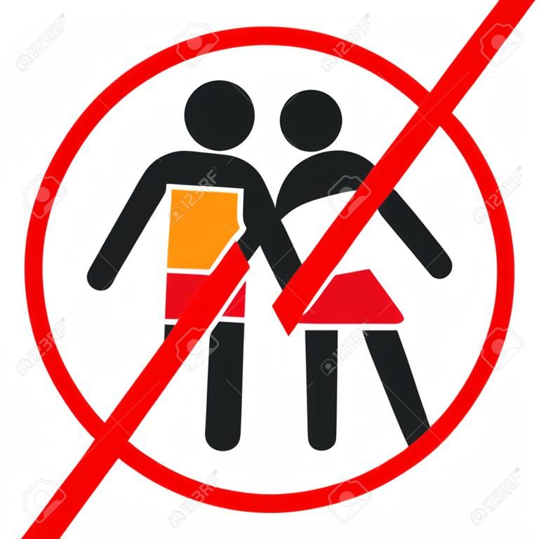 Entrada en señal de información prohibida en traje de baño. Figura masculina y femenina en traje de baño en círculo cruzado. Ilustración de símbolo de advertencia.
