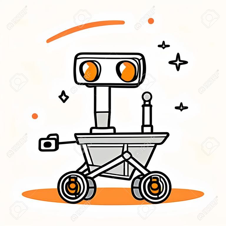 Cute cartoon drawing of Mars rover. Space exploration vector illustration.