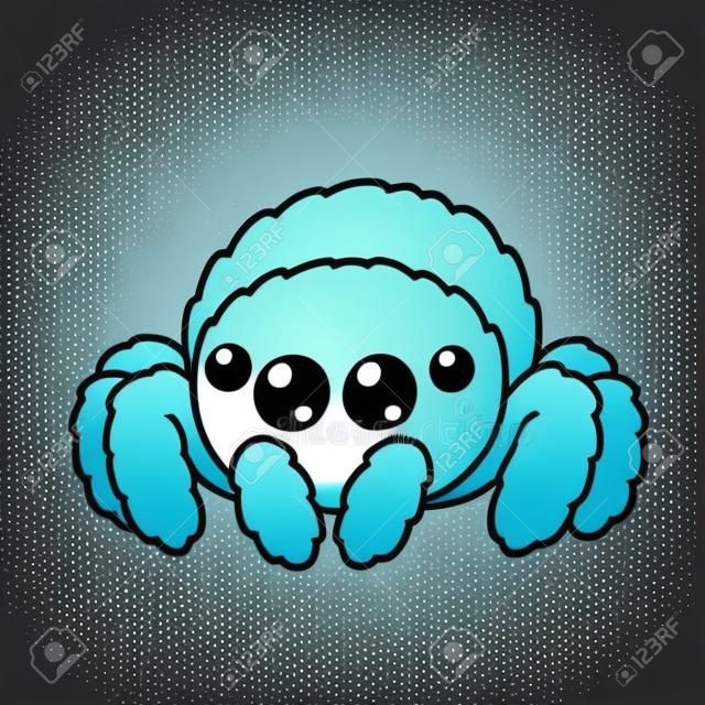 Cute cartoon fluffy spider with big shiny eyes. Kawaii spider character drawing, isolated vector illustration.