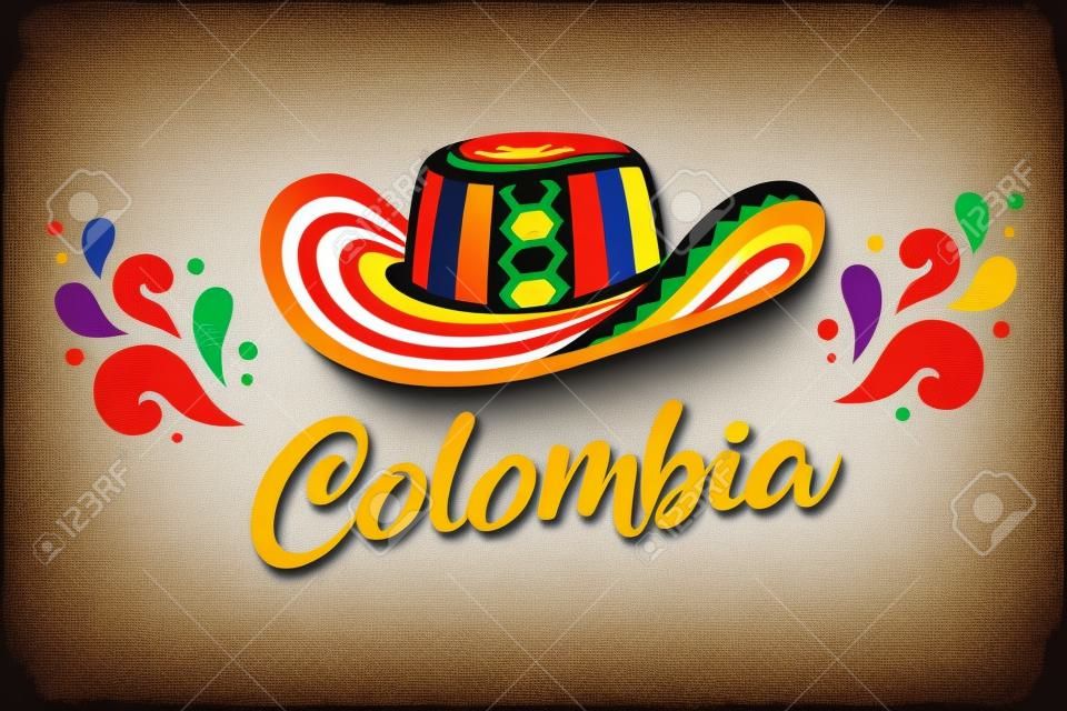 Sombrero Vueltiao、コロンビアのテキスト文字が付いた伝統的なコロンビアの帽子。ベクトルクリップアートイラスト。