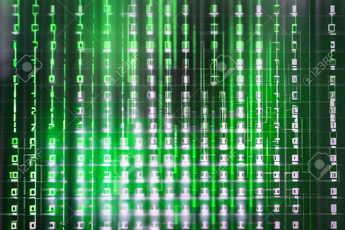 binaire code matrix. digitaal led licht van computer scherm monitor weergeven naar beneden tekst beweging. meerdere lagen van groene matrix afbeelding