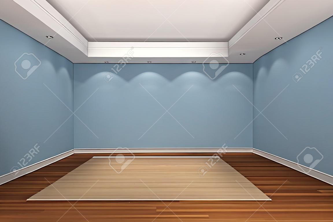 與空蕩盪的房間家庭內部的渲染裝飾的藍色牆壁鋪有木地板。