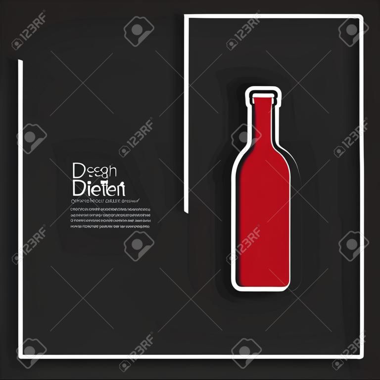 Metin için gölge ve alanı ile şarap şişesi şeklinde kurdele. Düz design.banners, grafik veya web sitesi düzeni şablonu. kırmızı