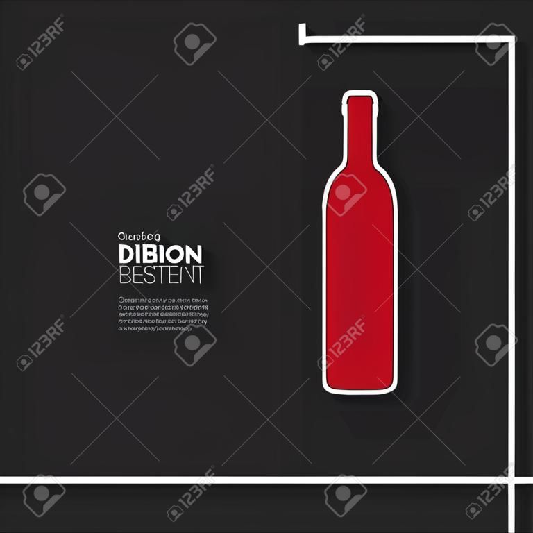 丝带在酒瓶的形式与阴影和空间为文字平面设计横幅图形或网站布局模板红色