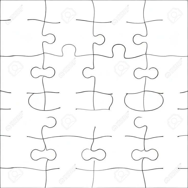 지그 소 퍼즐 빈 템플릿 또는 20 조각의 절단 가이드 라인.