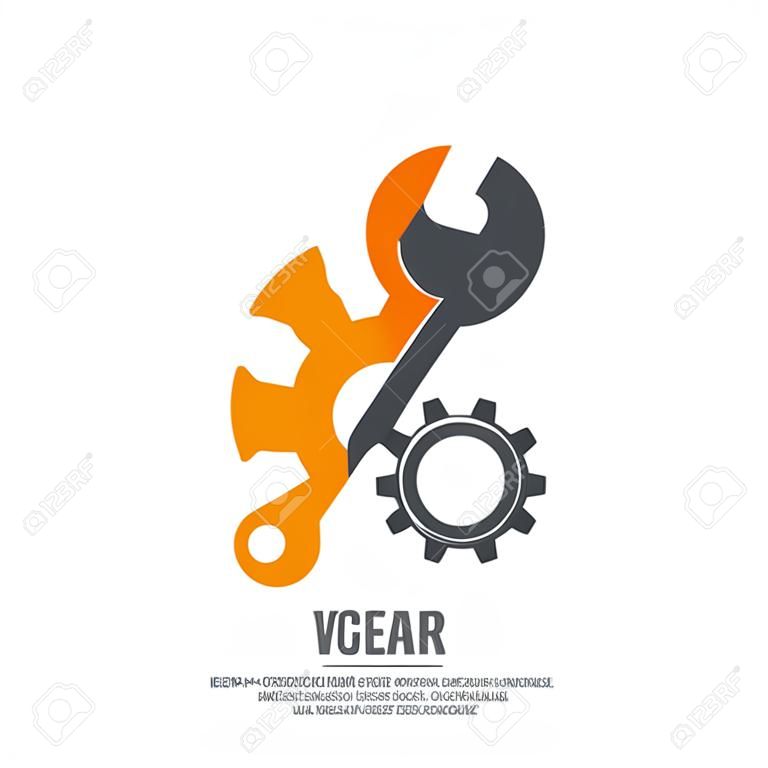 Wrench and gear icon. Mechanic service and mechanics, connection and operation engineering design work.