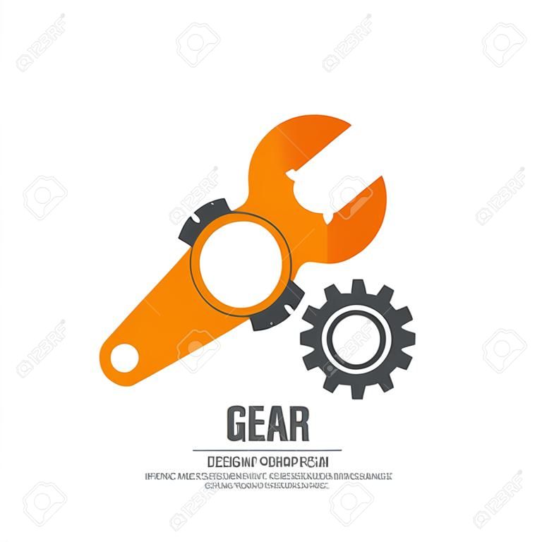 Llave y icono de engranaje. Servicio Mecánico y la mecánica, la conexión y el trabajo de diseño de ingeniería operación.
