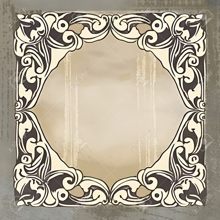 vintage borda quadro gravura no fundo grunge com padrão de ornamento retro em estilo barroco antigo cartão de convite de design decorativo