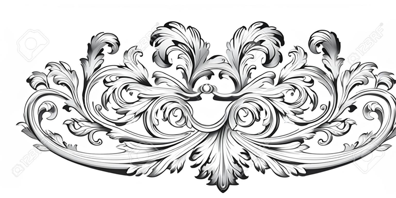 复古巴洛克涡旋花饰雕刻边框框扇复古图案古色古香的漩涡装饰的设计元素，黑色和白色的花丝向量