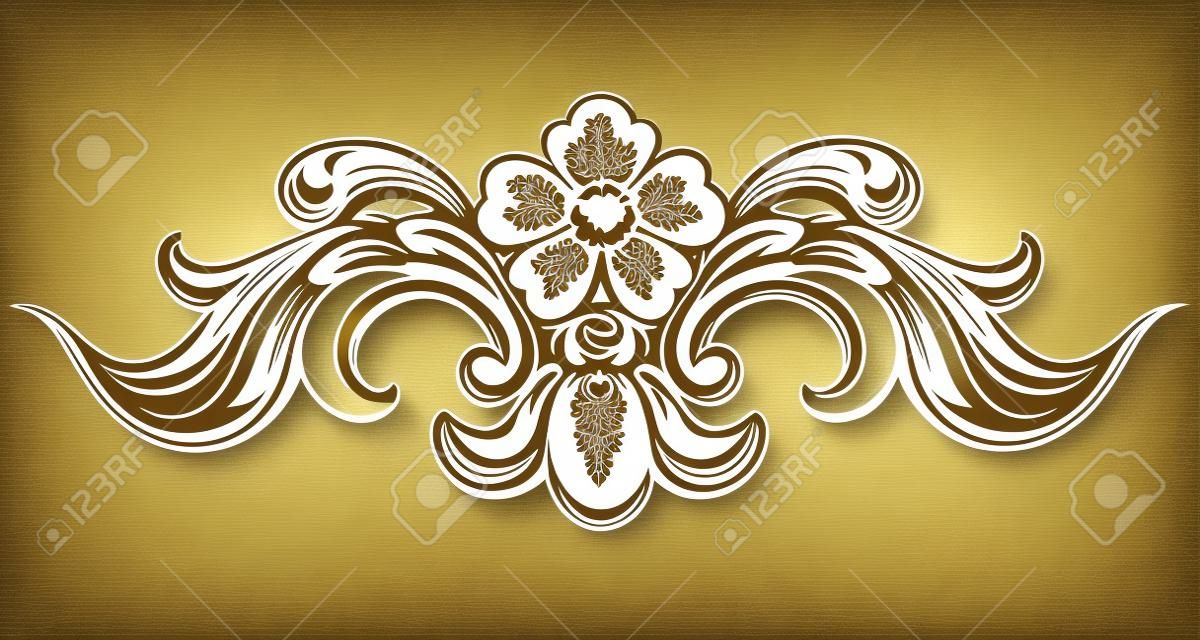 Vintage baroque floral scroll foliage ornament filigree engraving retro style design element vector