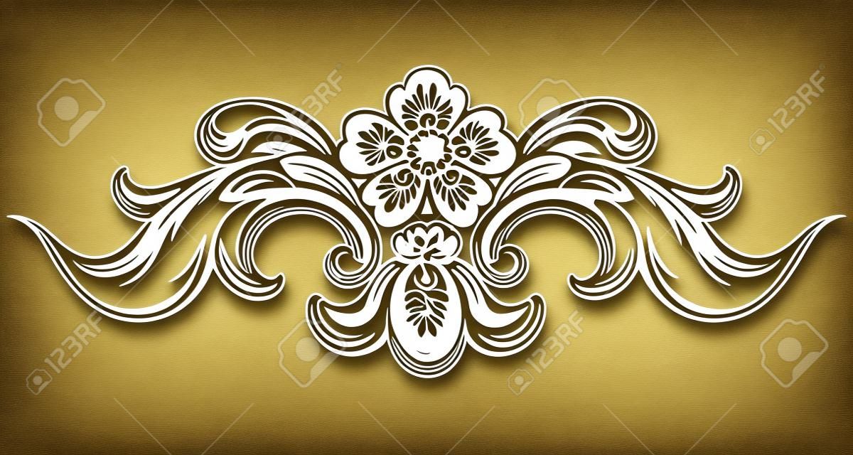 Vintage baroque floral scroll foliage ornament filigree engraving retro style design element vector