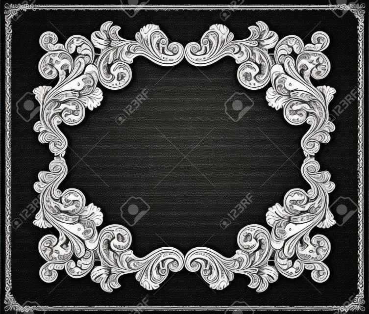 Vintage Baroque Victorian frame border monogram floral ornament leaf scroll engraved retro flower pattern decorative design tattoo black and white filigree calligraphic vector heraldic shield swirl