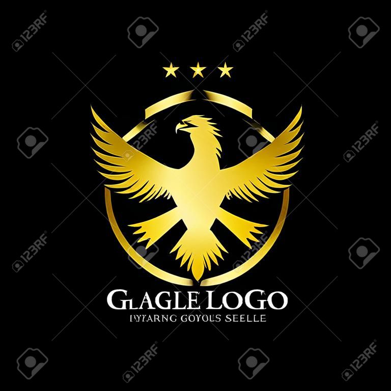 Águia dourada com design de logotipo Shield
