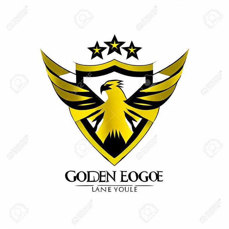 Águia dourada com design de logotipo Shield