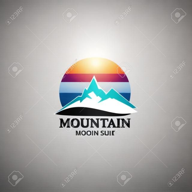Vecteur de modèle de concept de conception de logo de soleil de montagne