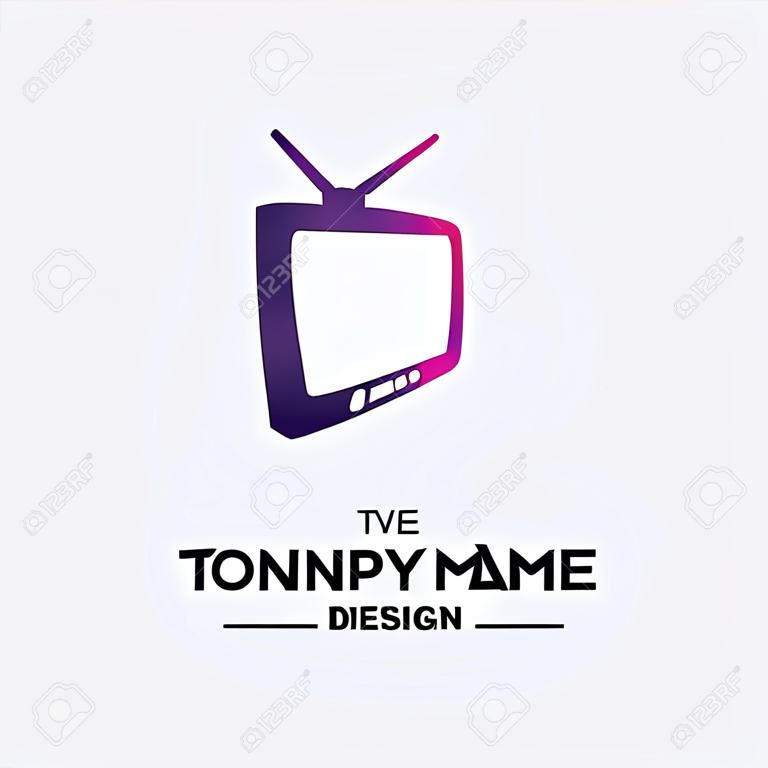 Tv Logo Design Media Tecnologia Simbolo. Vettore del modello di progettazione del logo della riproduzione multimediale televisiva.