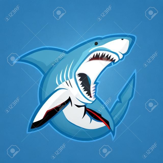 Mascote de tubarão irritado