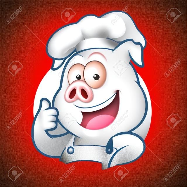 Pig chef giving thumbs up in round frame