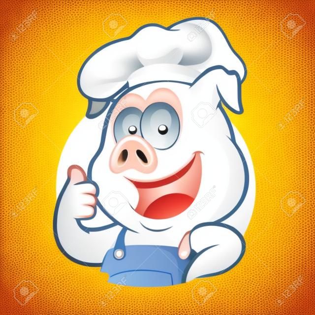 kucharz Pig dając kciuki w okrągłe ramki