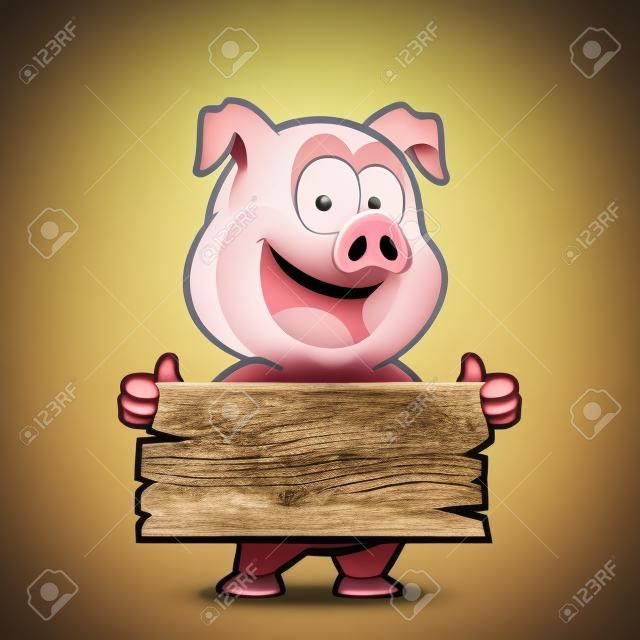 Pig tenant une planche de bois