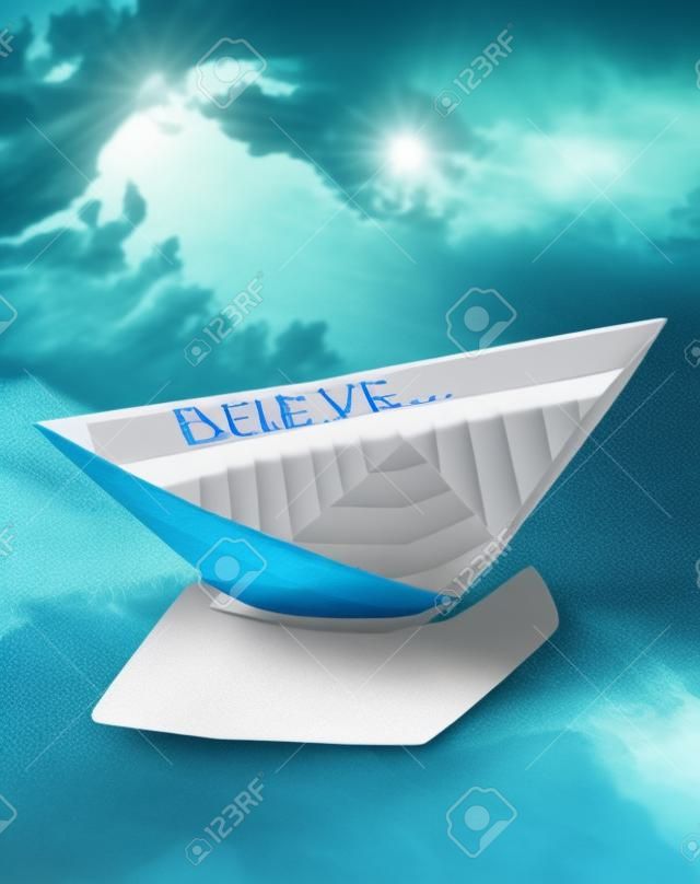 	Paper boat on water  Concept Believe in Dream