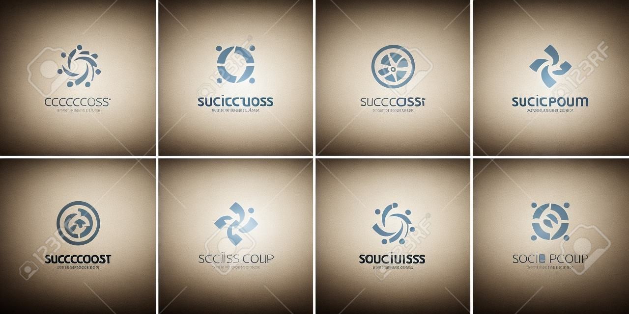 Kolekcja projektowania logo grupy ludzi sukcesu. kreatywny symbol dla biznesu zespołowego.