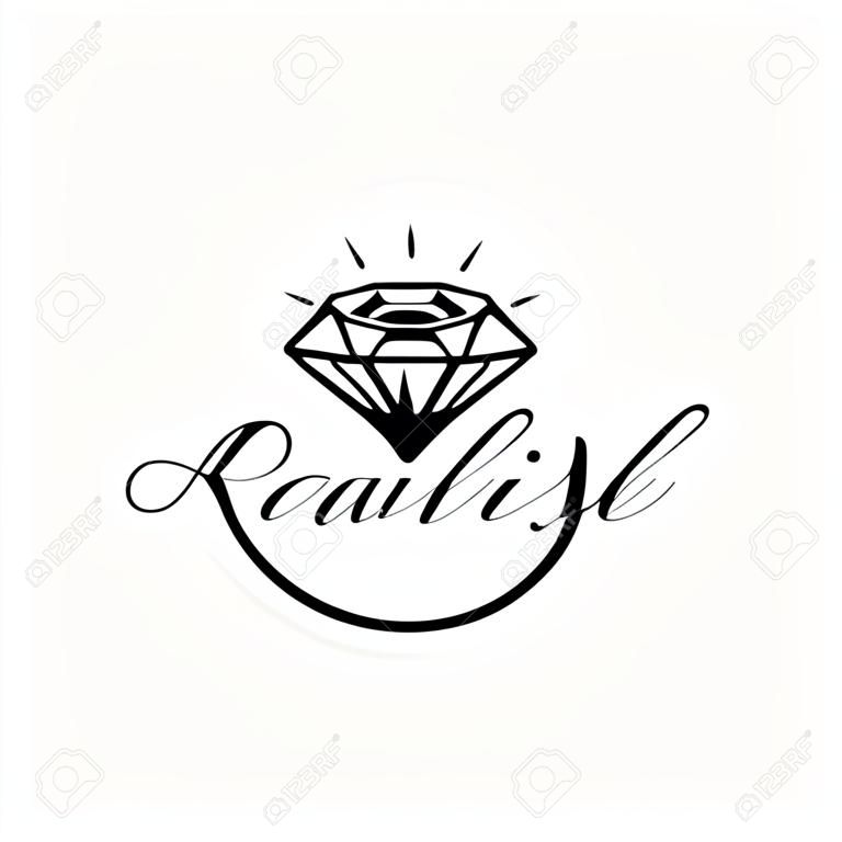 Logo für eine Schmuckfirma oder ein Geschäft mit Umrisskristall oder Diamant, Edelstein, Edelstein und Text - Firmenname - Vektorillustration für Karten, Geschäftsidentität