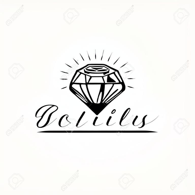 개요 크리스탈 또는 다이아몬드, 보석, 보석 및 텍스트가 있는 보석 회사 또는 상점 로고 - 회사 이름 - 카드, 비즈니스 ID에 대한 벡터 그림