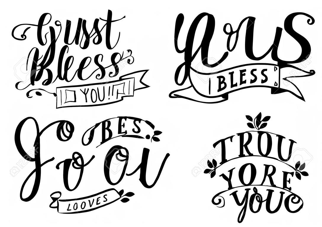 4 Kézírás: Isten áldjon meg. Isten szeret téged. Bízz az Úrban. Fontosak vagytok Istennek. Bibliai háttér. Keresztény poszter. Kártya. Modern kalligráfia
