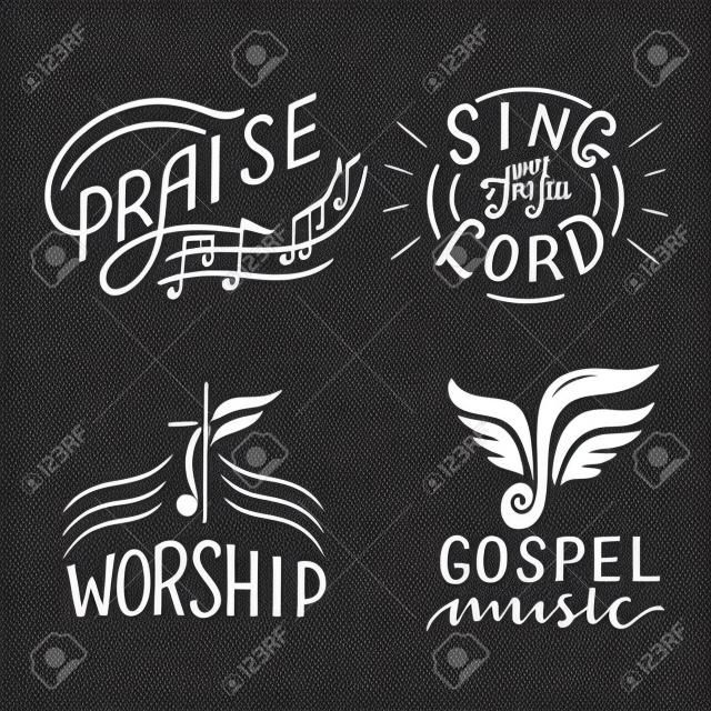 Conjunto con logotipo de 4 letras a mano Canta al Señor, alabanza, adoración, música gospel.
