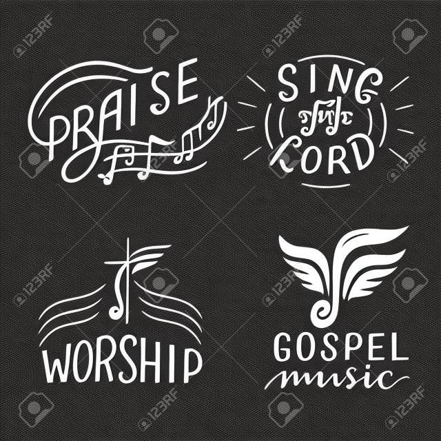 Conjunto con logotipo de 4 letras a mano Canta al Señor, alabanza, adoración, música gospel.