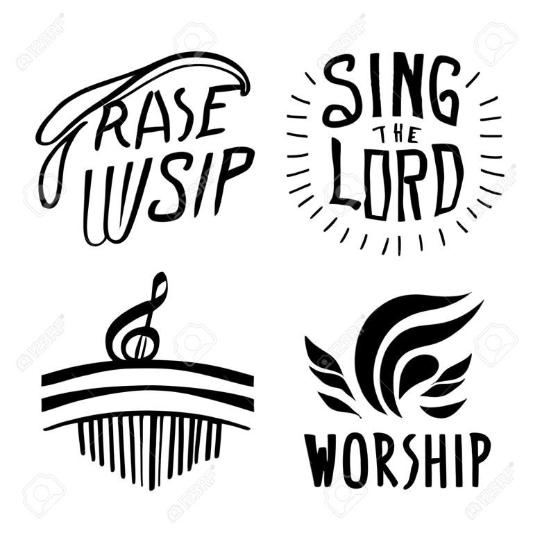 Set con logo a 4 scritte a mano Canta il Signore, Lode, Adorazione, Musica Gospel.