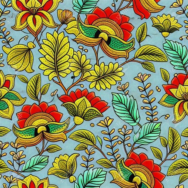 Bright seamless pattern in paisley style. Colorful background