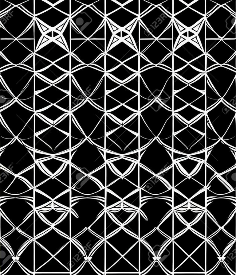 Fondo geométrico abstracto moderno patrón de la geometría sagrada sin fisuras, en blanco y negro
