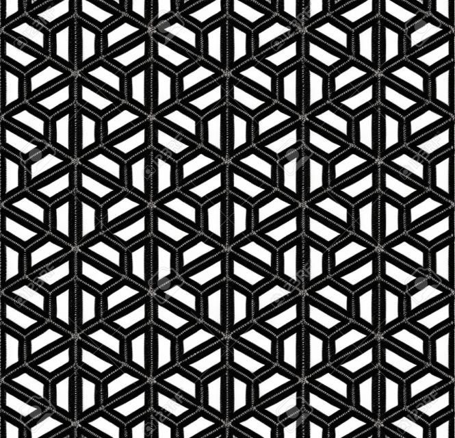 Vector modern seamless sacred geometry pattern hexagon, black and white abstract geometric background, pillow print, monochrome retro texture, hipster fashion design