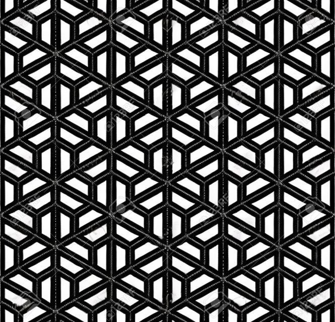 Vector modern seamless sacred geometry pattern hexagon, black and white abstract geometric background, pillow print, monochrome retro texture, hipster fashion design