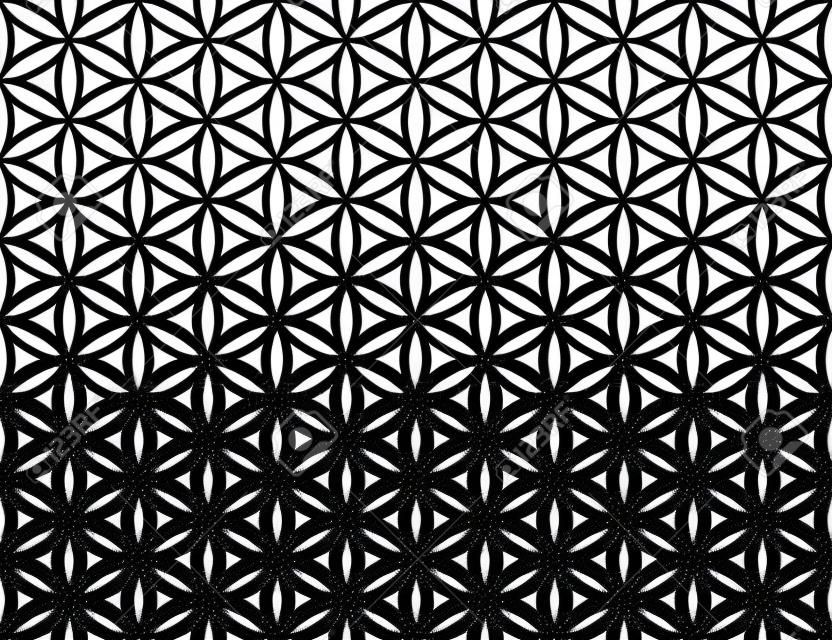 Abstract sacred geometry black and white gradient flower of life halftone  pattern