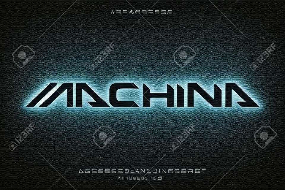 Machina는 추상적이고 현대적인 미니멀리즘 알파벳 글꼴입니다. 기술 미래 산업 크리에이 티브 타이포그래피. 벡터 일러스트 레이 션
