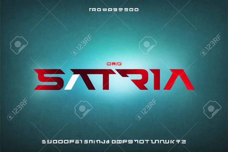 Satria, un carattere alfabeto tema sportivo tecnologia astratta. disegno di illustrazione vettoriale di tipografia spaziale digitale